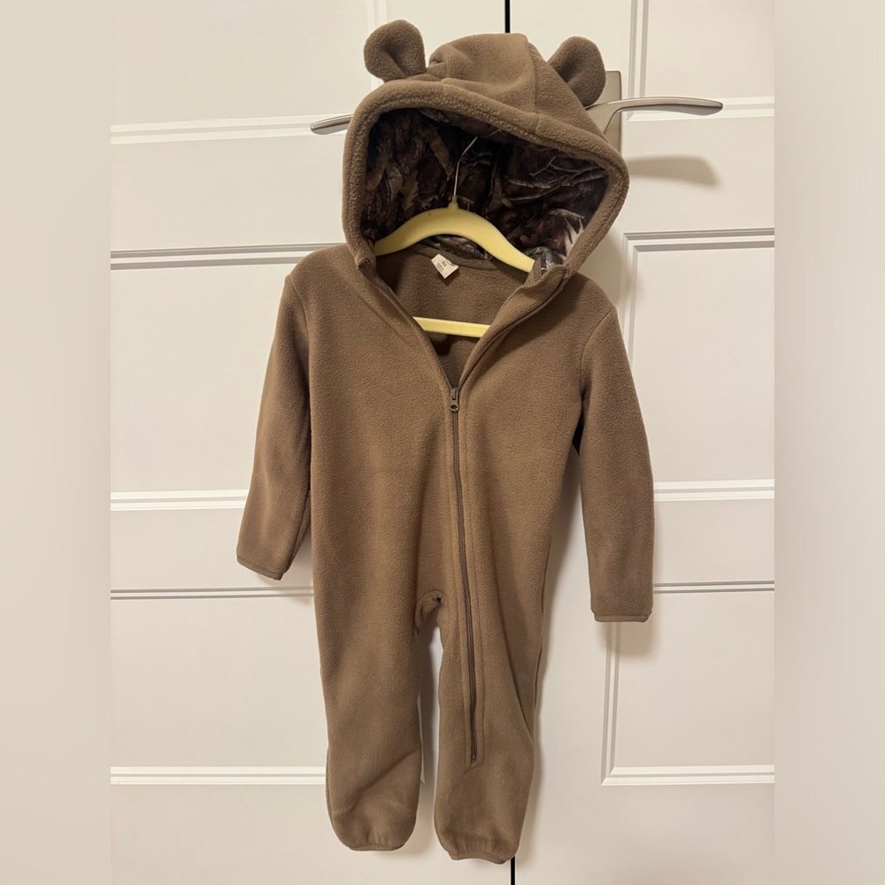 NWOT Bass Pro Shop Brown Bear Insulated Fleece Coveralls Baby- 9 Months